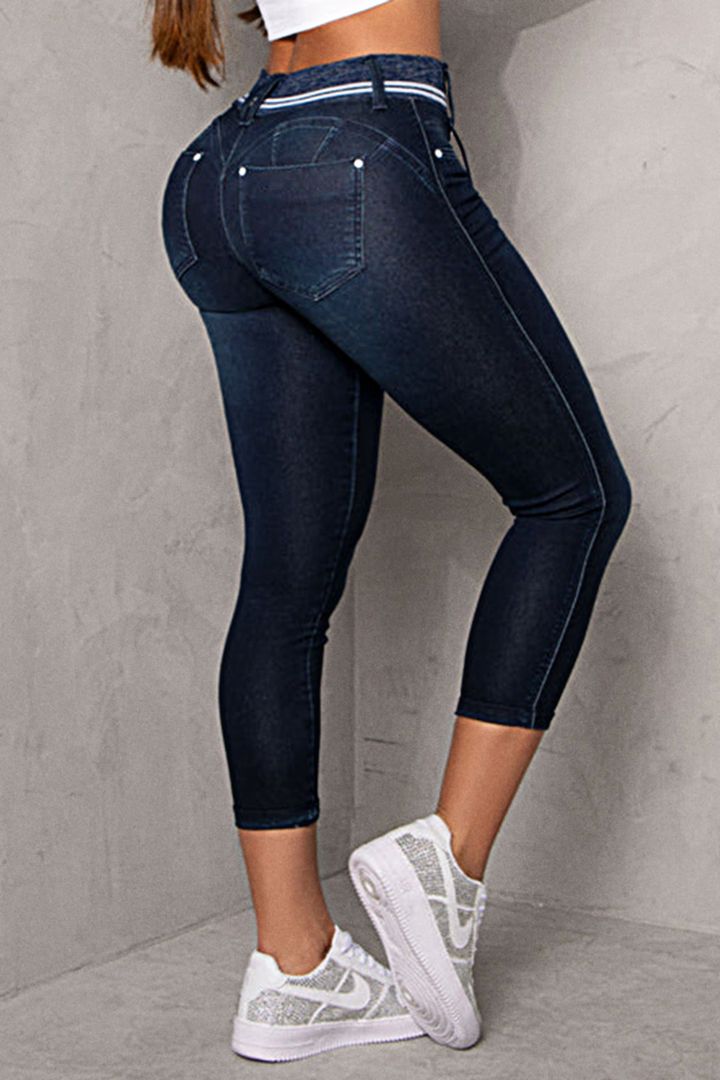 Stretchia - Capri-Jeans mit Doppelknopfverschluss und Kordelzug