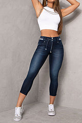 Stretchia - Capri-Jeans mit Doppelknopfverschluss und Kordelzug