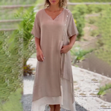 Yuliana - Lässiges Damen Patchwork Kleid mit V-Ausschnitt